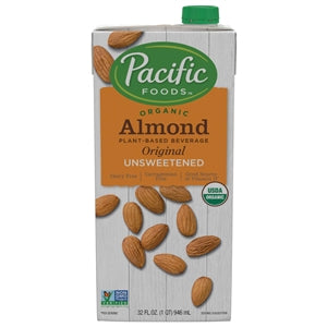 Pacific Foods Organic Original Unsweetened Almond Milk-32 fl oz.s-12/Case