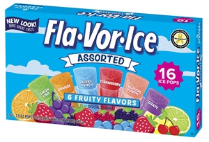 Flavor Ice Lemon Lime-Orange-Berry Punch-Strawberry-Tropical Punch-And Grape Assorted Freezer Bars-16 Count-12/Case