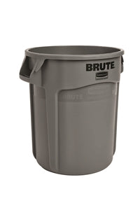 Vented Round Brute Container, 20 Gal, Plastic, Gray
