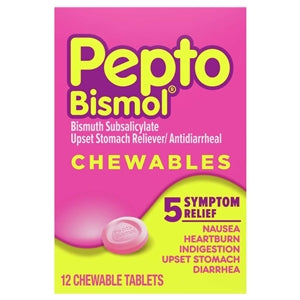 Pepto Multi-Symptom Upset Stomach Original Chewable Tablets-12 Count-8/Box-3/Case