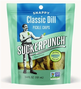 Suckerpunch Gourmet Dill Classic 1-12 Count Pickle Chip Single Serve Pouch-3.4 fl oz.-12/Case