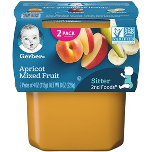 Gerber Natural For Baby Non-Gmo Apricot Mixed Fruit Puree Baby Food Tub-2X 4 Oz Tubs-8 oz.-8/Case