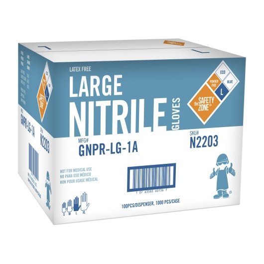 The Safety Zone Gloves Nitrile Blue Large Powder Free-1 Each-100/Box-10/Case