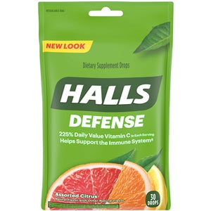 Halls Defense Citrus Cough Drops-30 Count-12/Box-4/Case