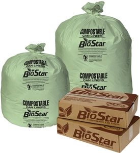 Pitt Plastics Biostar 38 Inch X 58 Inch 1 Mil 60 Gallons Extra Heavy Biogreen Star Perforated Roll Can Liner-10 Count-10/Case