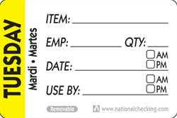 National Checking 2X3 Trilingual Item-Date-Use By Removable Tuesday Yellow-500 Each