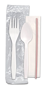 D & W Fine Pack Kit Fork Teaspoon Napkin Straw-500 Each-500/Box-1/Case