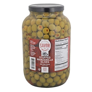 Savor Imports Stuffed Manzanilla Olives-240/260 Count-1 Gallon- 4/Case-1 Gallon-4/Case