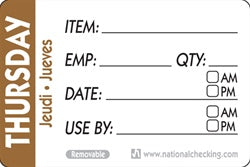 National Checking 2X3 Trilingual Item-Date-Use By Thursday Brown-500 Each