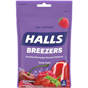 Halls Breezers Cool Berry Cough Drops-25 Count-12/Box-4/Case