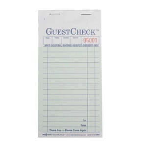 National Checking 3.5 Inch X 6.75 Inch 2 Part Carbon Green 17 Line Guest Check-2500 Each-1/Case