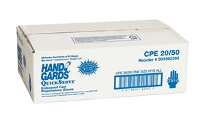 Handgards Quickserve Embossed Cast Straight Cuff Polyethylene Glove-50 Each-50/Box-20/Case