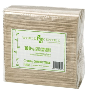 World Centric 15 Inch X 16 Inch 2 Ply 100% Post Consumer Recycled Paper Compostable Unbleached Dinner Napkin-150 Each-20/Case