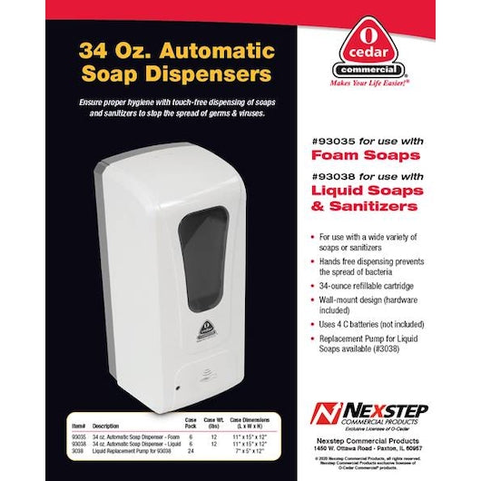 O-Cedar Commercial Products 34 Ounce Automatic Soap Dispenser 6/Case