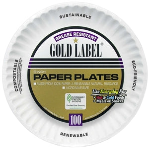 Gold Label Grease Resistant 9 Inch Paper Plate-10 Count-10/Case