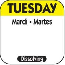 National Checking 1 Inch X 1 Inch Trilingual Yellow Tuesday Dissolvable Label-1000 Each