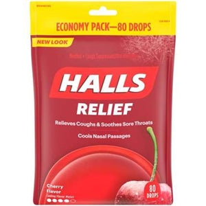 Halls Menthol Lyptus Cherry Cough Drops-80 Count-12/Case
