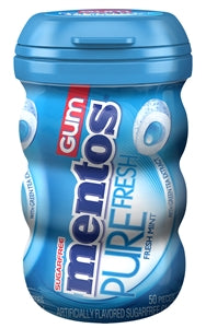 Mentos Sugar Free Pure Fresh Gum Fresh Mint Curvy Bottle-50 Piece-4/Box-6/Case