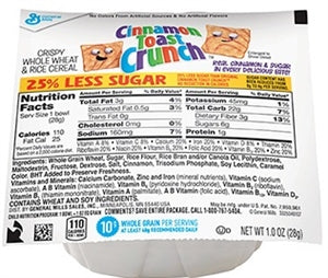 Cinnamon Toast Crunch 25% Less Sugar Whole Wheat Rice Cereal With Cinnamon Bowlpak-1 oz.-96/Case