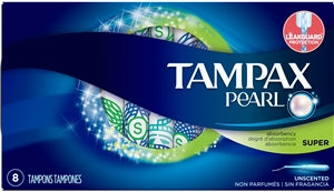 Tampax Pearl Unscented Super Tampons 8 Tampons-8 Count-12/Box-4/Case
