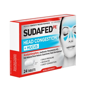 Sudafed Head Congestion Plus Mucus Relief 24 Count Tablets 72/24 Cnt.