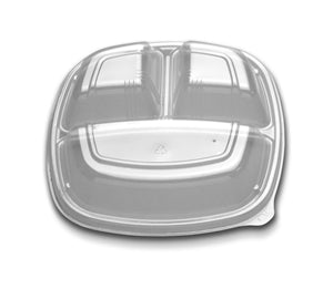 D & W Fine Pack Forum 9" 3 Compartment-Clear-High Dome-Vented-Square Lid-75 Each-75/Box-4/Case