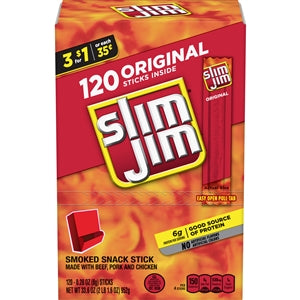 Slim Jim Original Flavor Snack Sticks Gravity Feed-0.28 oz.-120/Box-2/Case