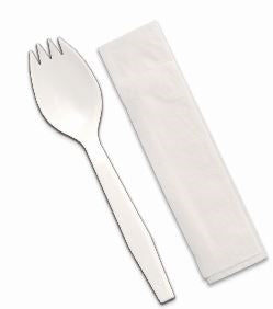 D & W Fine Pack Senate 10 Inch X 10 Inch White 1 Ply Napkin White Spork Cutlery Kit-1000 Each-1000/Box-1/Case