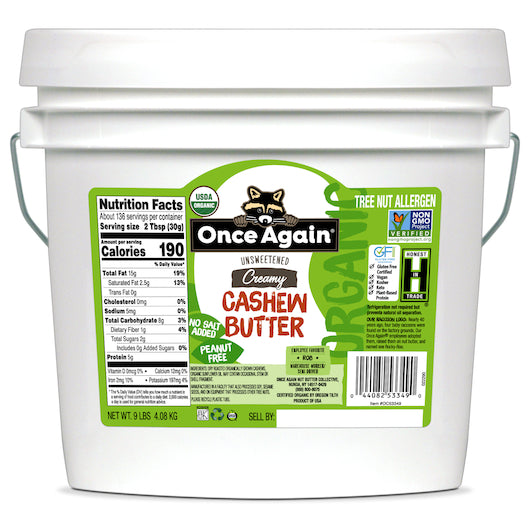 Once Again Nut Butter Organic Cashew Butter-9 lb.-1/Case