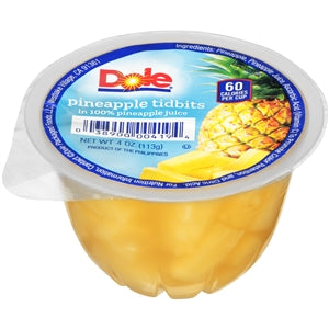 Dole In Juice Pineapple Tidbits-4 oz.-36/Case