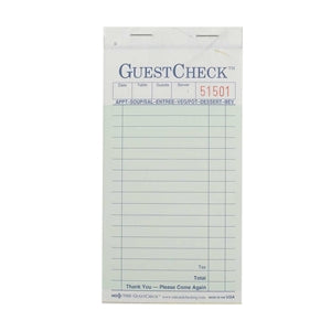 National Checking 3.5 Inch X 6.75 Inch 2 Part Carbonless Green Guest Check-2500 Each-1/Case