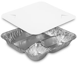 Hfa Handi-Foil 3 Compartment Aluminum Large Oblong Tray With Lid-250 Each-1/Case