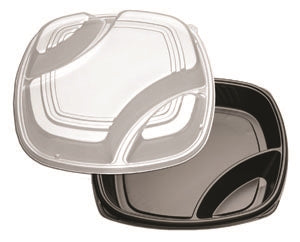 D & W Fine Pack Forum 16" 3 Compartment-Black/Clear-Deep Tray With High Dome Lid Combo Pack-25 Each-25/Box-1/Case