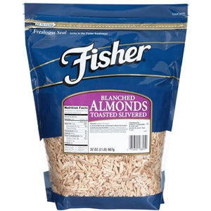 Fisher Toasted Blanched Slivered Almonds-No Salt-32 oz.-3/Case