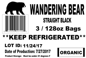 Wandering Bear Coffee Straight Black Organic Cold Brew Coffee-128 oz.