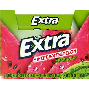 Extra 15 Sticks Fruit Sensations Sweet Watermelon Gum-15 Piece-10/Box-12/Case