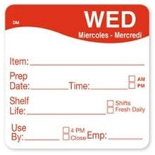Daymark Dissolvemark-Dissolvable Adhesive 2 Inch X 2 Inch Rectangle Wednesday Shelf Life Label-250 Count-12/Case