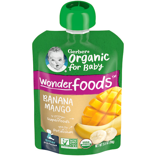 Gerber Organic Non-Gmo Banana Mango Puree Baby Food Pouch-3.5 oz.-6/Box-2/Case