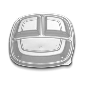D & W Fine Pack Forum 9" 3 Compartment-Clear-Low Dome-Vented-Square Lid-75 Each-75/Box-4/Case