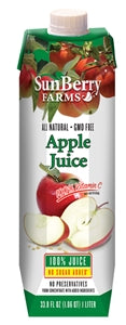 Sunberry Farms Apple Juice 100%-33.8 fl oz.-12/Case
