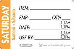 National Checking 2X3 Trilingual Item-Date-Use By Saturday Orange-500 Each