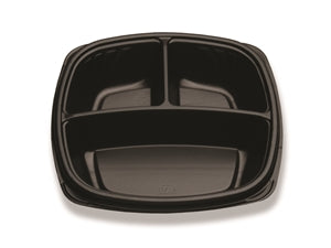 D & W Fine Pack Forum 9" 3 Compartment-Black-Deep-Square Base Container-75 Each-75/Box-4/Case