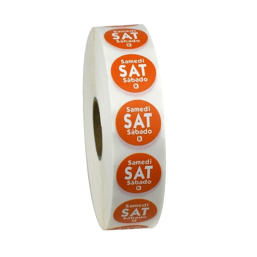 National Checking .75 Inch Circle Trilingual Removable Orange Saturday Label-2000 Each