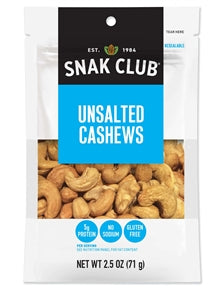 Snak Club Century Snacks Unsalted Cashews-2.5 oz.-6/Case