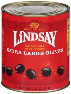 Lindsay Pitted Ripe Extra Large Domestic Olives Canned-51 oz.-6/Case
