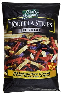 Fresh Gourmet Tri-Color Tortilla Strips Salad Salad Topping Bag-1 lb.-10/Case