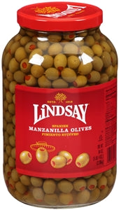 Lindsay Stuffed Manzanilla Imported 340/360 Olives Bulk-84 oz.-4/Case