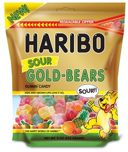 Haribo Goldbears Confectionery Sour Gummy Bears Stand-Up Resealable Bag-9 oz.-8/Case