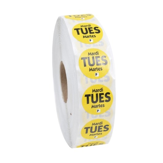 National Checking .75 Inch Circle Trilingual Permanent Yellow Tuesday Label-2000 Each
