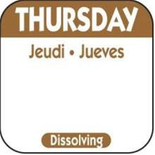 National Checking 1 Inch X 1 Inch Trilingual Brown Thursday Dissolvable Label-1000 Each